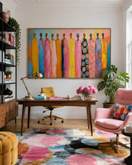 Vibrant Multi Color Figure Artwork Hand Painted Oil For Lounge And Hallway