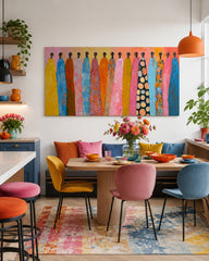 Handmade Textured Canvas Art With Bright Colors And Human Figures