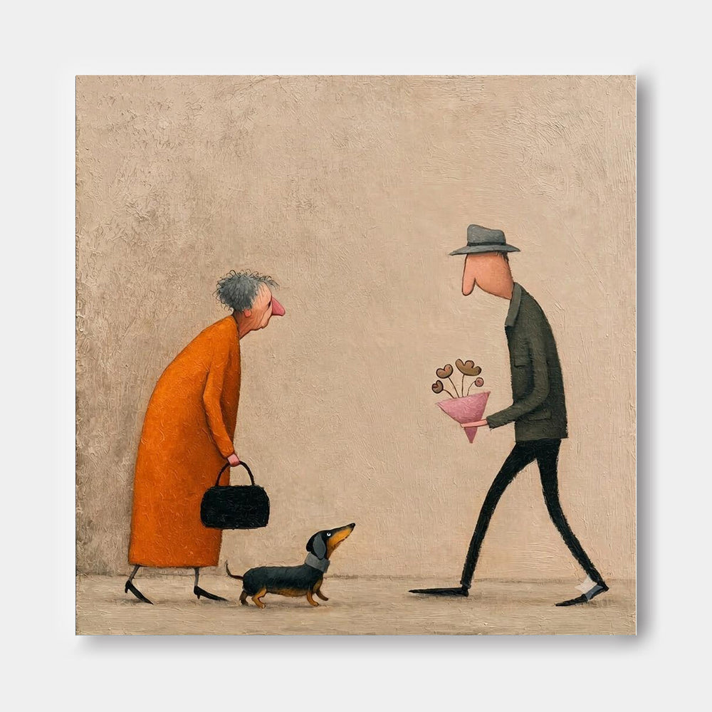 Whimsical Figurative Art Print Romantic Scene With Dachshund
