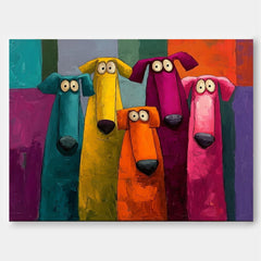 Pop Art Dog Group Painting In Bright Colors For Kids Room Or Lounge