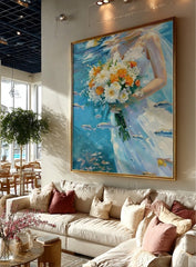 Underwater Bridal Floral Oil Painting With Fish And Bubbles For Modern Home Decor