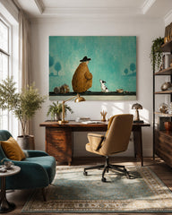 Unique Illustrative Canvas Art Featuring A Traveler And Loyal Dog