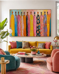 Vibrant Multi Color Figure Artwork Hand Painted Oil For Lounge And Hallway