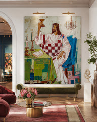 Original Hand Painted Canvas Art Featuring A Solemn Figure In Retro Colors For Unique Home Interior Design