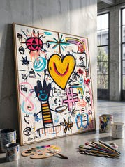 Expressive Heart Centered Abstract Art For Creative Studio And Lounge