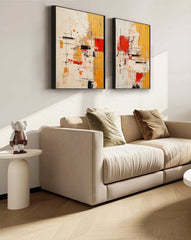 Set of 2 Large Original Acrylic Painting vibrant Yellow Abstract Graffiti Oil Painting Modern Wall Art Living Room Decor