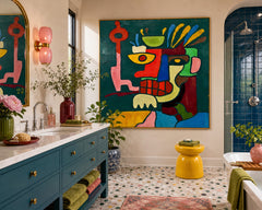 Vibrant Abstract Portrait Painting With Graffiti Elements For Modern Home Decor