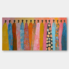Handmade Textured Canvas Art With Bright Colors And Human Figures