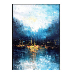 Walking by the Moonlight-Abstract Blue Water Reflection Wall Art – Textured Home Decor