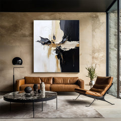 Crossroads of Serenity-Minimalist Black and White Abstract Art: Hand-Painted Oil on Canvas