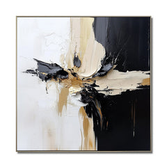 Crossroads of Serenity-Minimalist Black and White Abstract Art: Hand-Painted Oil on Canvas