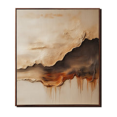 Horizon Flames- Abstract Textured Oil Painting, Neutral Tones with Dripping Effect Wall Art