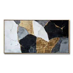 Gilded Fragments – Black White Gold Abstract Textured Painting for Modern Interiors