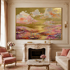 Golden Meadow Daydream – Colorful Floral Landscape Wall Art