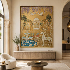 Imperial Crane Oasis – Ornate Gold Garden Wall Art