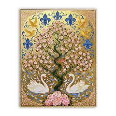 Rose Tree Swan Heraldry – Ornate Gold Botanical Wall Art hand-painted wall art