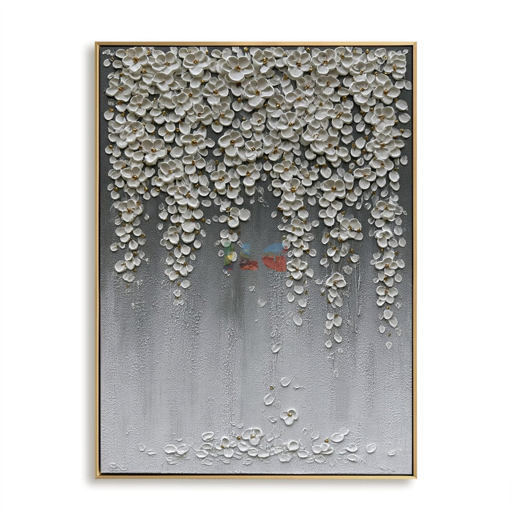 Pearl Blossom Veil – Luxury Floral Textured Wall Art hand-painted wall art