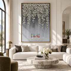 Pearl Blossom Veil – Luxury Floral Textured Wall Art