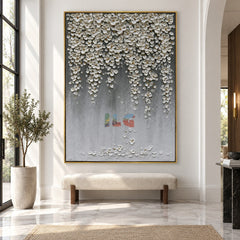 Pearl Blossom Veil – Luxury Floral Textured Wall Art