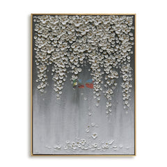 Pearl Blossom Veil – Luxury Floral Textured Wall Art hand-painted wall art
