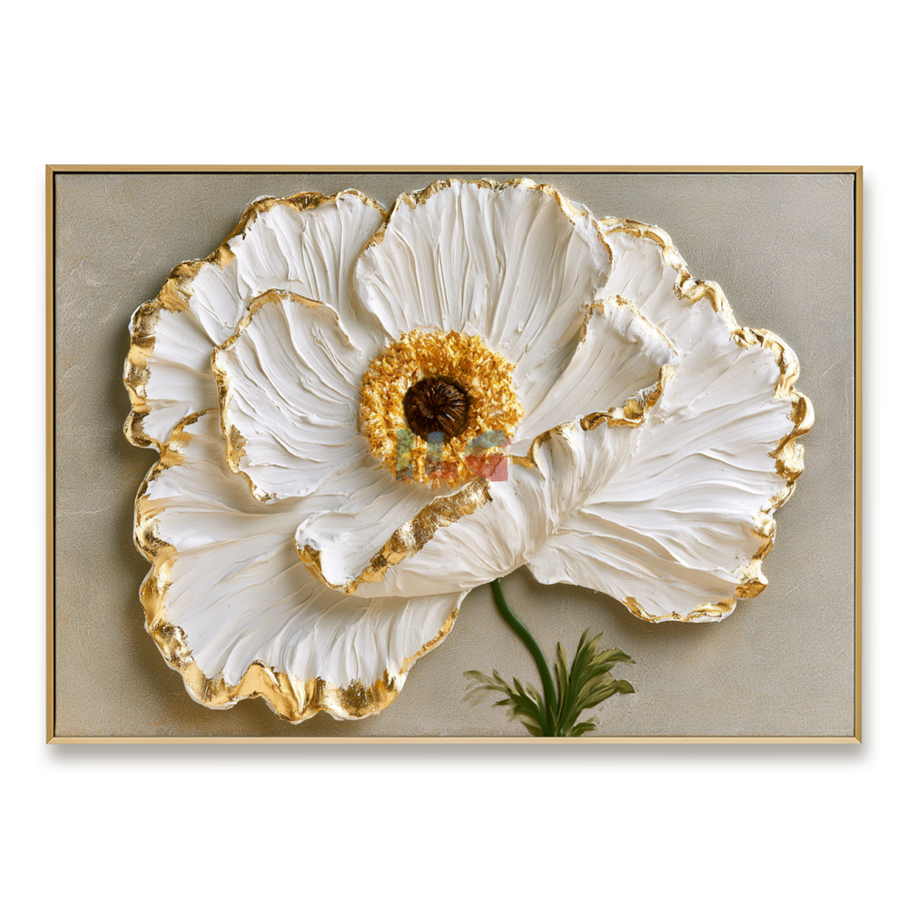 Golden Petal Elegance – Luxury Floral Textured Wall Art hand-painted wall art
