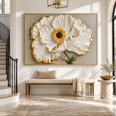 Golden Petal Elegance – Luxury Floral Textured Wall Art