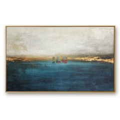 Ocean Mist Horizon – Abstract Seascape Wall Art hand-painted wall art