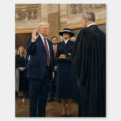 The Oath Returns oil painting, complete artwork on a light gray background