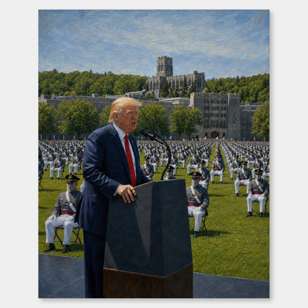 Commander in Chief oil painting, complete artwork on a light gray background