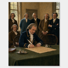 The Signing of Independence oil painting, complete artwork on a light gray background