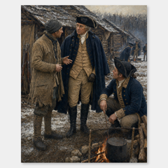 Winter at Valley Forge oil painting, complete artwork on a light gray background