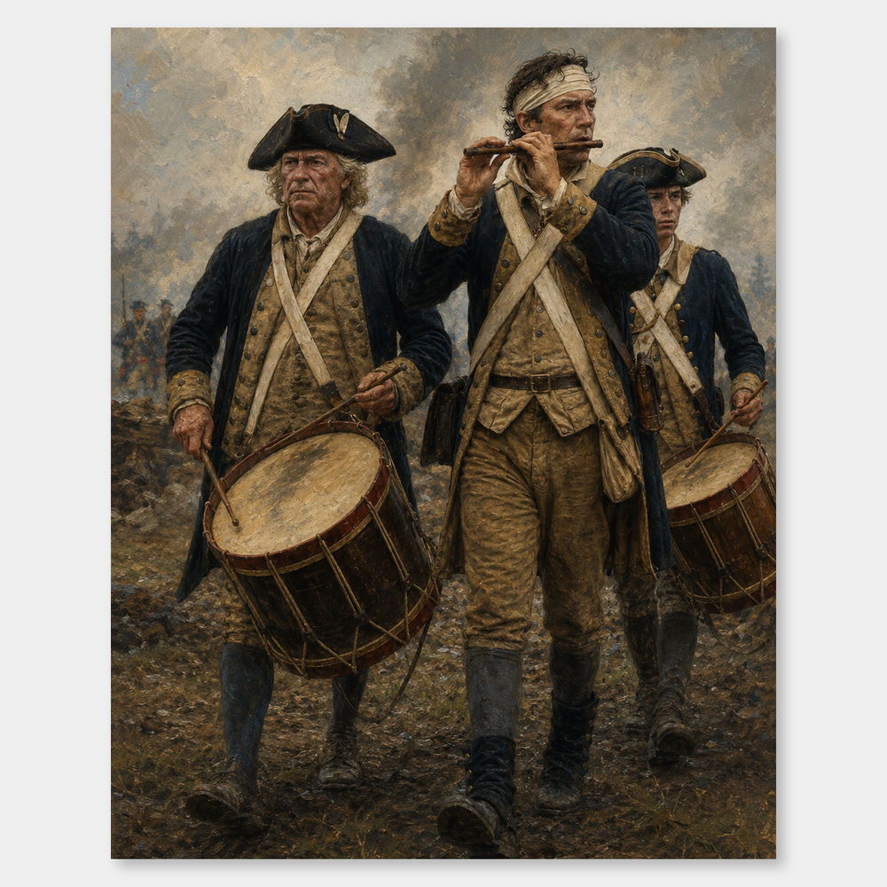 The Spirit of ’76 oil painting, complete artwork on a light gray background