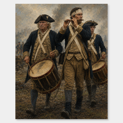 The Spirit of ’76 oil painting, complete artwork on a light gray background