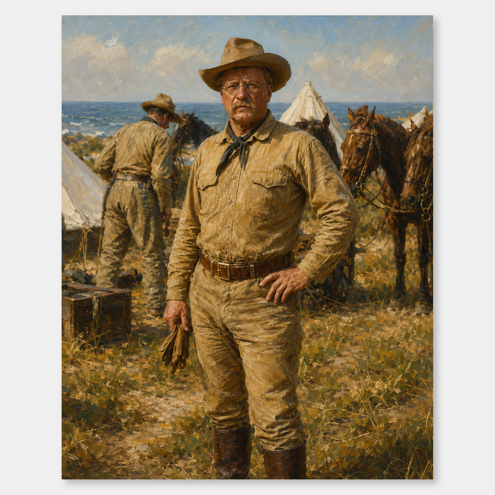 The Rough Rider oil painting, complete artwork on a light gray background