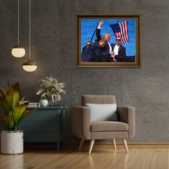 Donald Trump at Butler oil painting displayed in a armchair reading room
