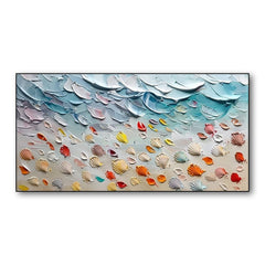 Ocean's Treasure-Colorful 3D Textured Seashell Painting, Turquoise – Textured Seascape Wall Art