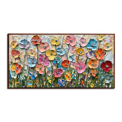 Blooming Meadow – Colorful Textured Floral Oil Painting for Living Room Decor
