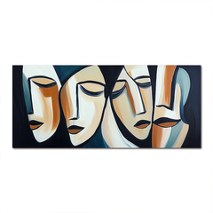 Silent Dialogue-Handmade Abstract Oil Painting, Modern Cubist Faces Canvas Art