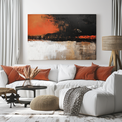 Fiery Horizon – Abstract Orange & Black Wall Art, Modern Living Room Decor