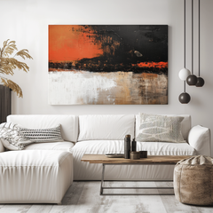 Fiery Horizon – Abstract Orange & Black Wall Art, Modern Living Room Decor