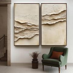 Erosion Symphony-Handcrafted Beige Diptych Painting for Modern Interiors