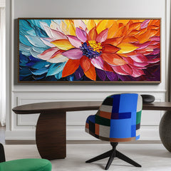 Horizontal Abstract Floral Oil Painting with Textured Petals for Elegant Home Decor