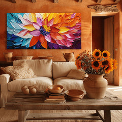 Horizontal Abstract Floral Oil Painting with Textured Petals for Elegant Home Decor