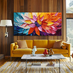 Horizontal Abstract Floral Oil Painting with Textured Petals for Elegant Home Decor