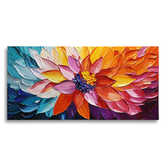 Horizontal Abstract Floral Oil Painting with Textured Petals for Elegant Home Decor