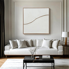 Tranquil Divide – Minimalist White Textured Abstract Painting for Modern Wabi-Sabi Decor