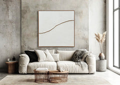 Tranquil Divide – Minimalist White Textured Abstract Painting for Modern Wabi-Sabi Decor