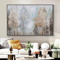 Forest – Misty Abstract Forest Painting in Autumn Tones for Tranquil Interiors