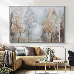 Forest – Misty Abstract Forest Painting in Autumn Tones for Tranquil Interiors