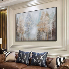 Forest – Misty Abstract Forest Painting in Autumn Tones for Tranquil Interiors